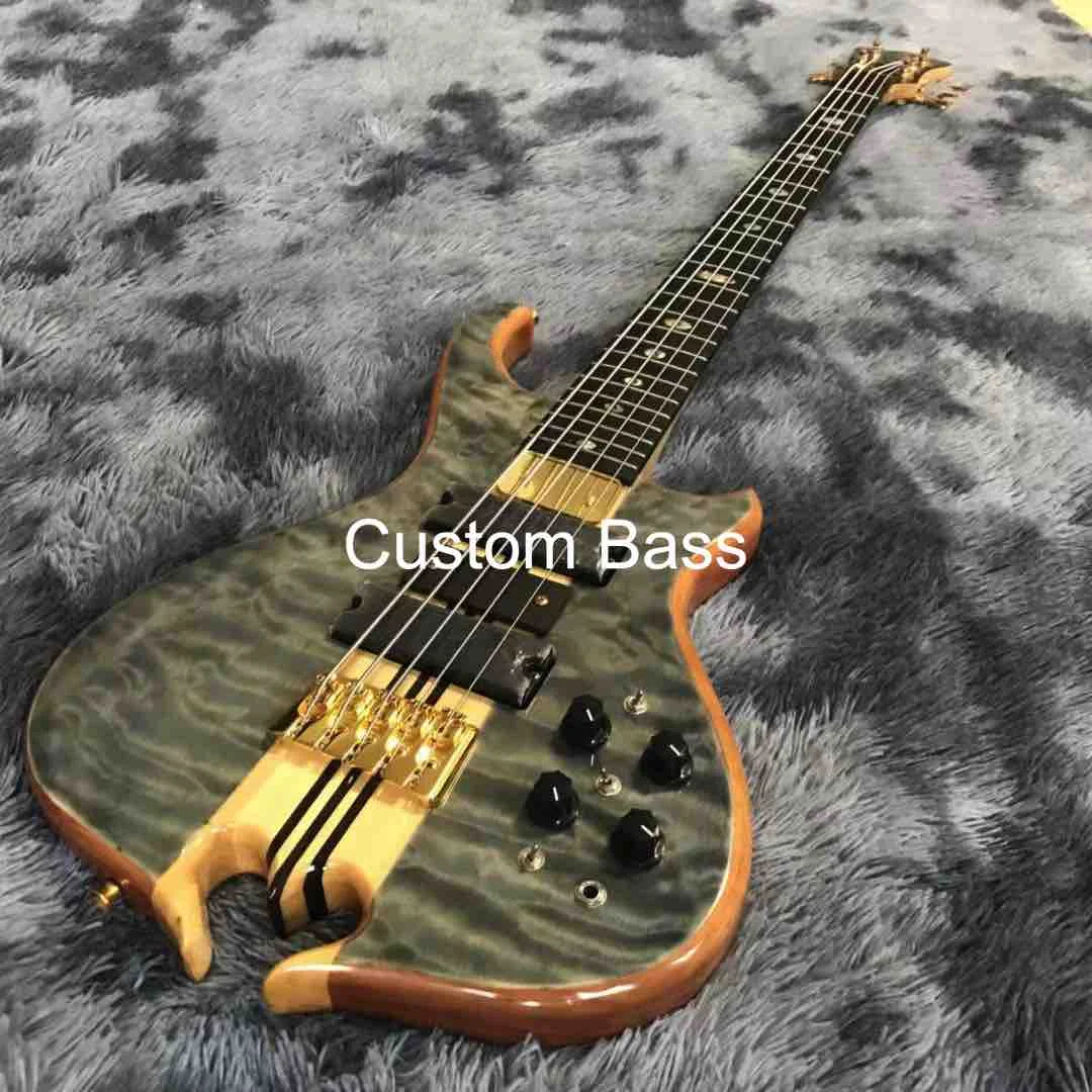 Custom Alembics Style Flamed Maple Top Cut Body Bottom 5 Strings Electric Guitar Bass