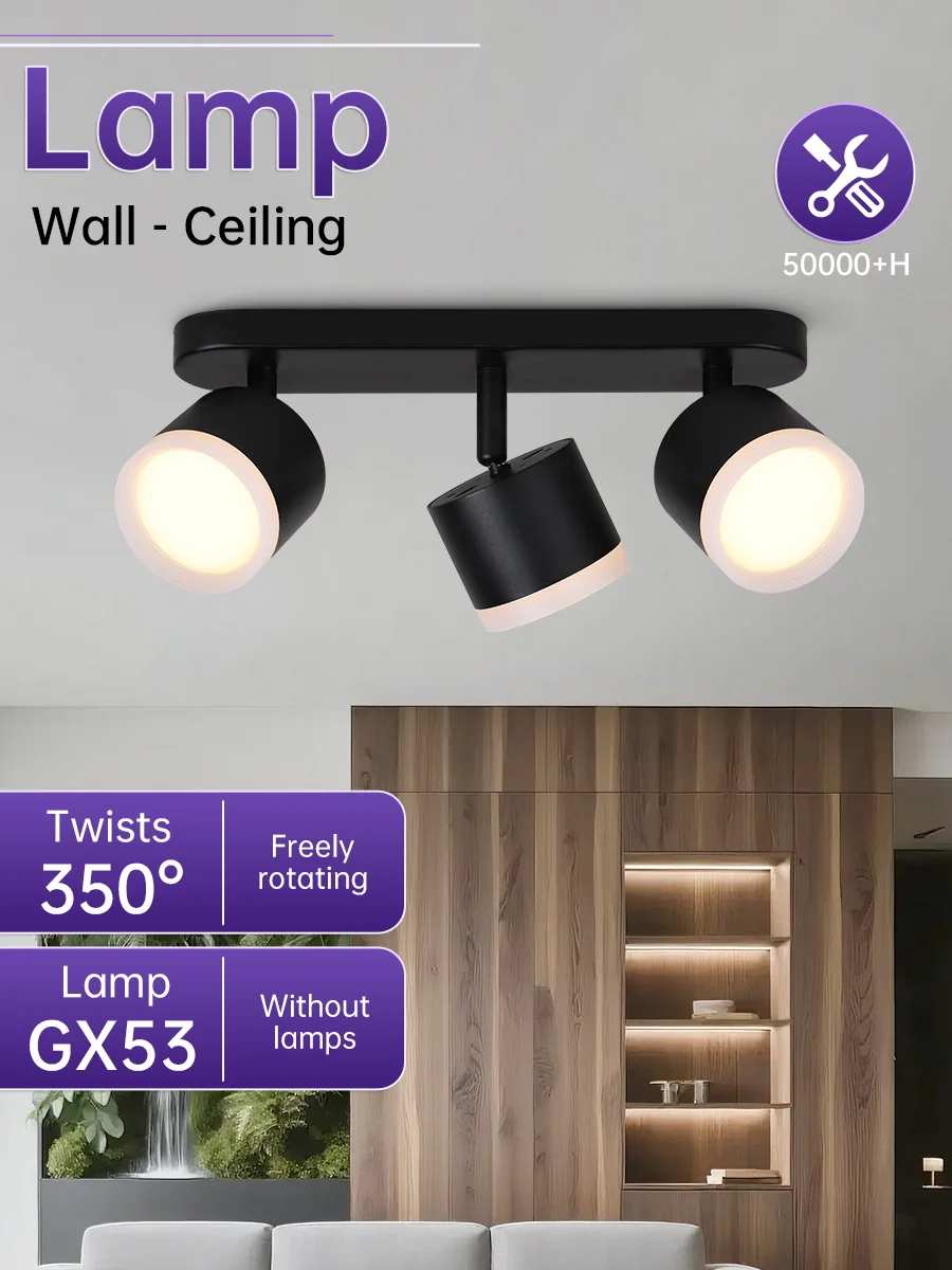 Modern LED Ceiling Light - GX53 Wall Light Black - Energy Saving, Living Room, Bedroom, Kitchen, Easy Installation, With Bulb