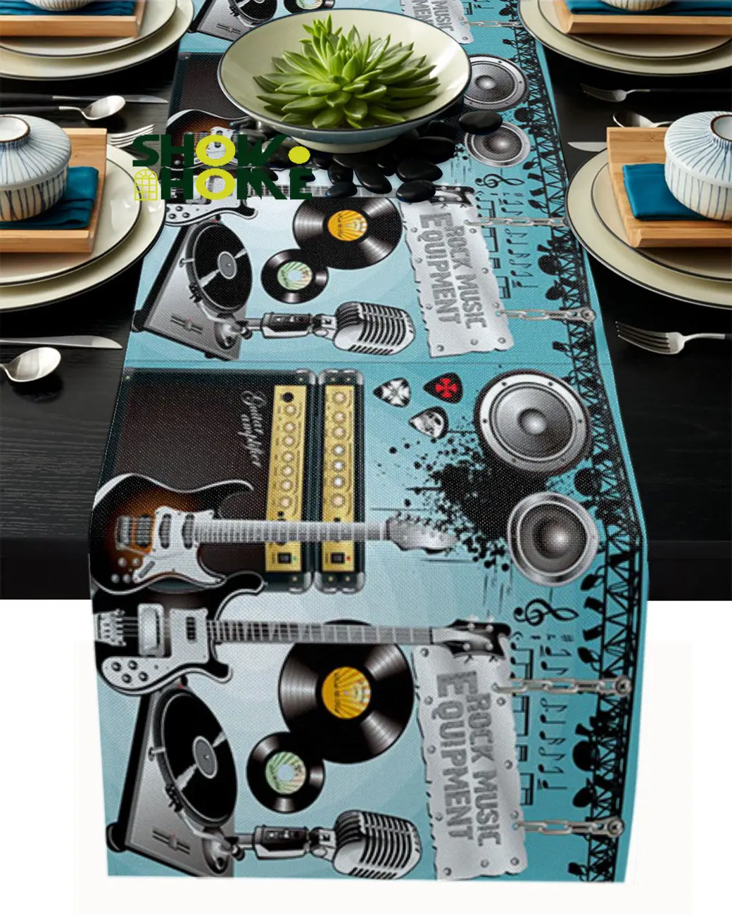 Rock Music Speaker Guitar Table Runner Modern Party Dining Table Runner Wedding Table Decor Tablecloth and Placemats