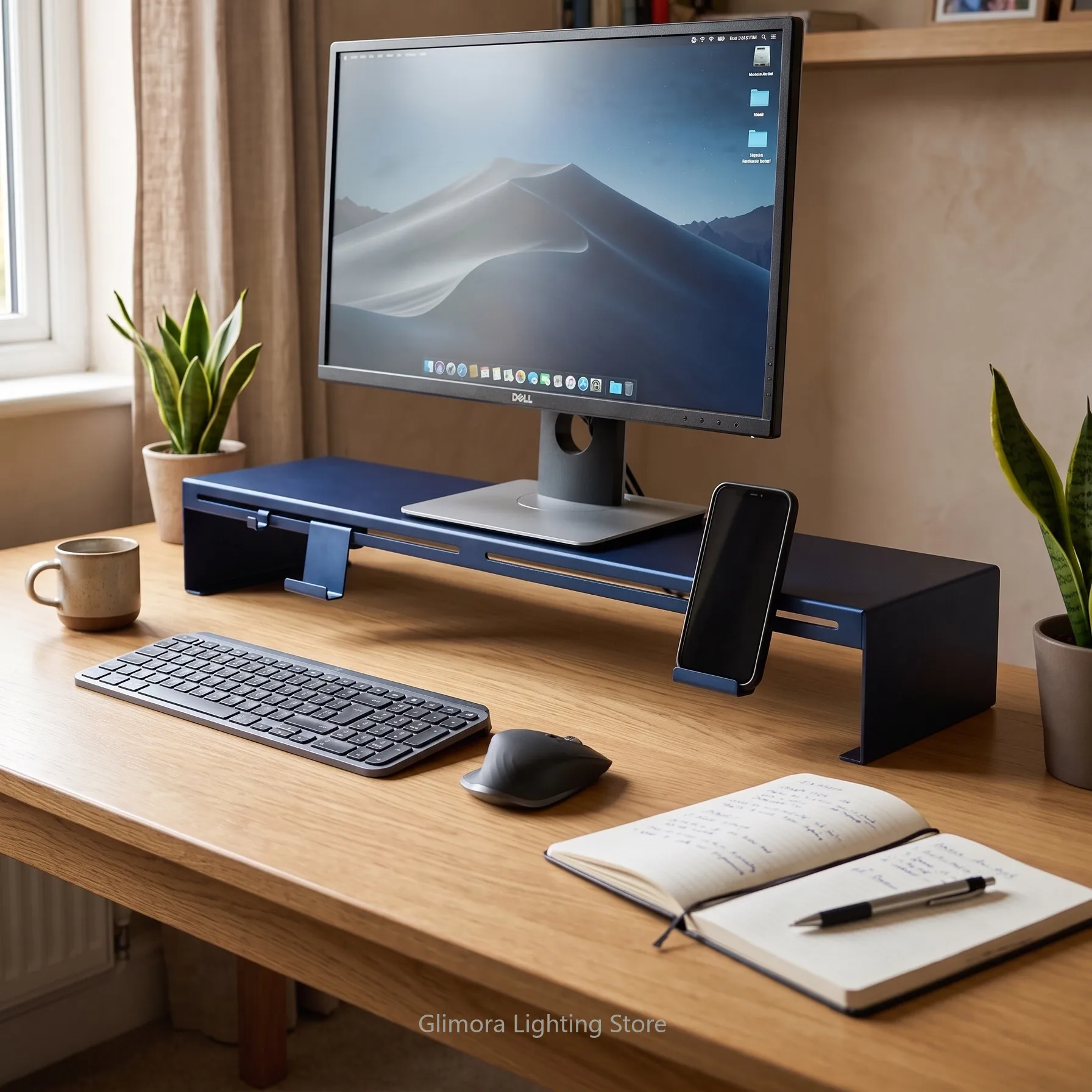 Aerospace Aluminum Monitor Riser with Transparent Storage Base, Minimalist Ergonomic Stand for Desk