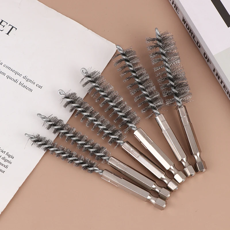 

6 шт., высококачественный набор щеток для чистки труб из нержавеющей стали 8-19 мм, 1/4 дюйма, шестиугольный стержень, витая проволока, щетка для чистки отверстий