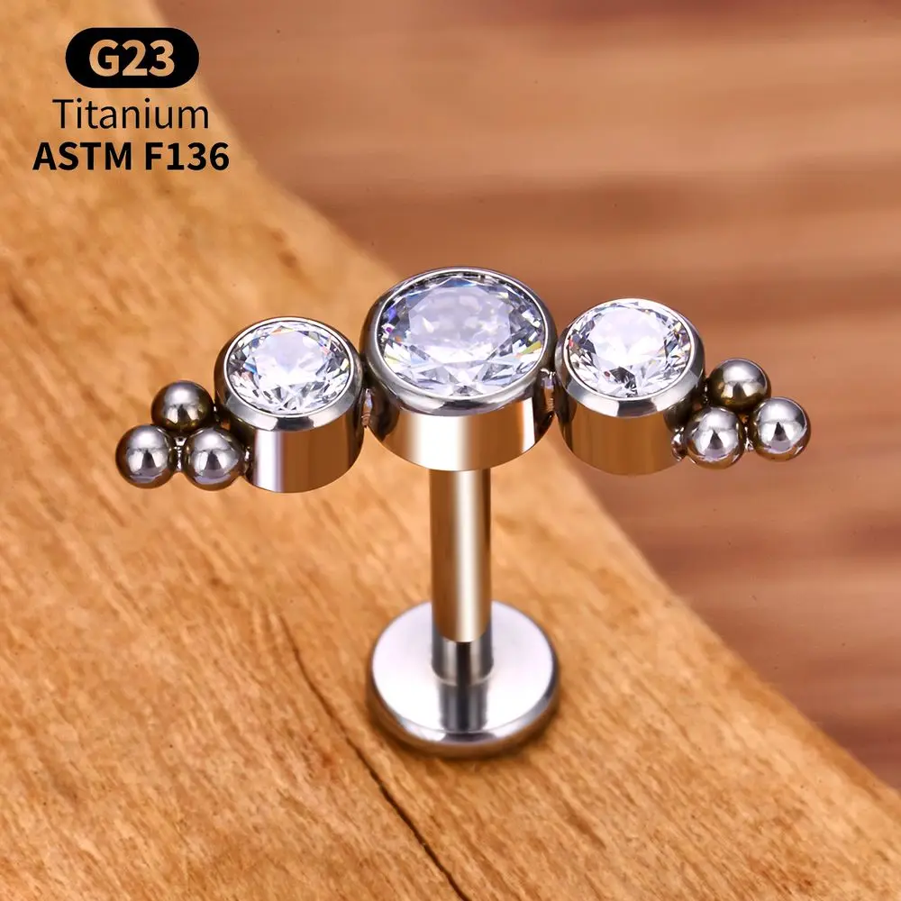 Titanium Fan Opal Labret Set Helix Tragus Septum Conch Vertical Medusa Monroe Lip Stud Internally Threaded Piercing Jewelry