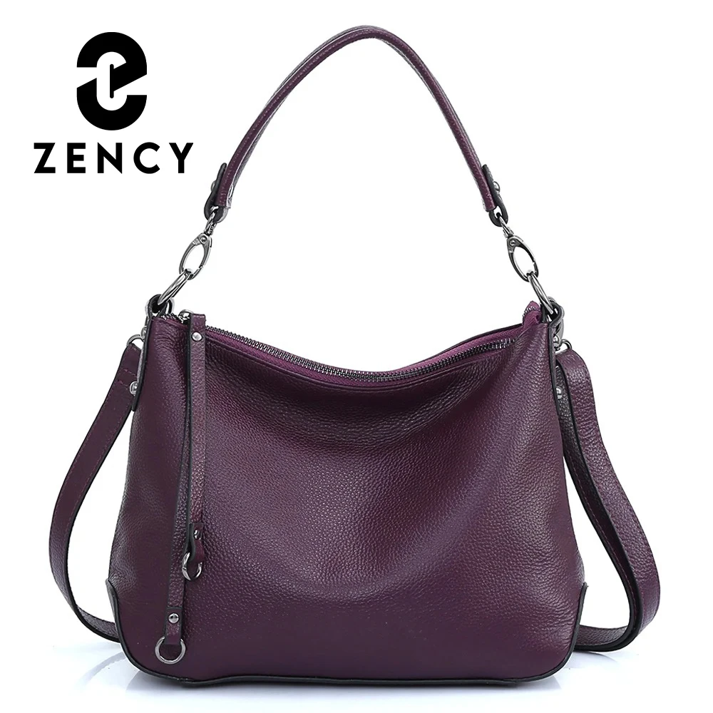 Zency Genuine Leather Bag For Women Simple Classic Handbag Hobo Bag Vintage Grey Shoulder Tote Cowhide Crossbody Bag Mom's Gift