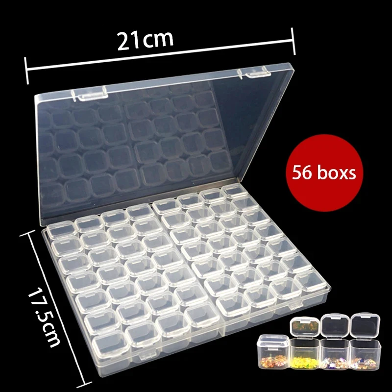 56 Slots Diamond Painting Plastic Storage Box Embroidery Accessory Case Clear Beads Storage Boxes Cross Stitch Tools