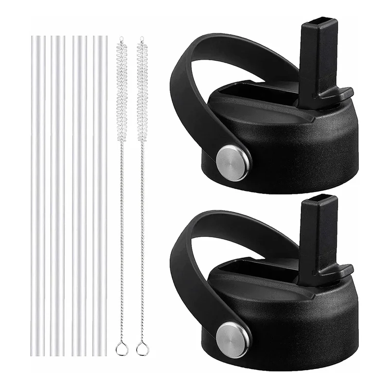 BOFF-2 stuks rietje deksel voor hydrofles brede mond 12Oz 18Oz 32Oz 40Oz 64Oz, flexibel handvat vervangende deksel rietjes