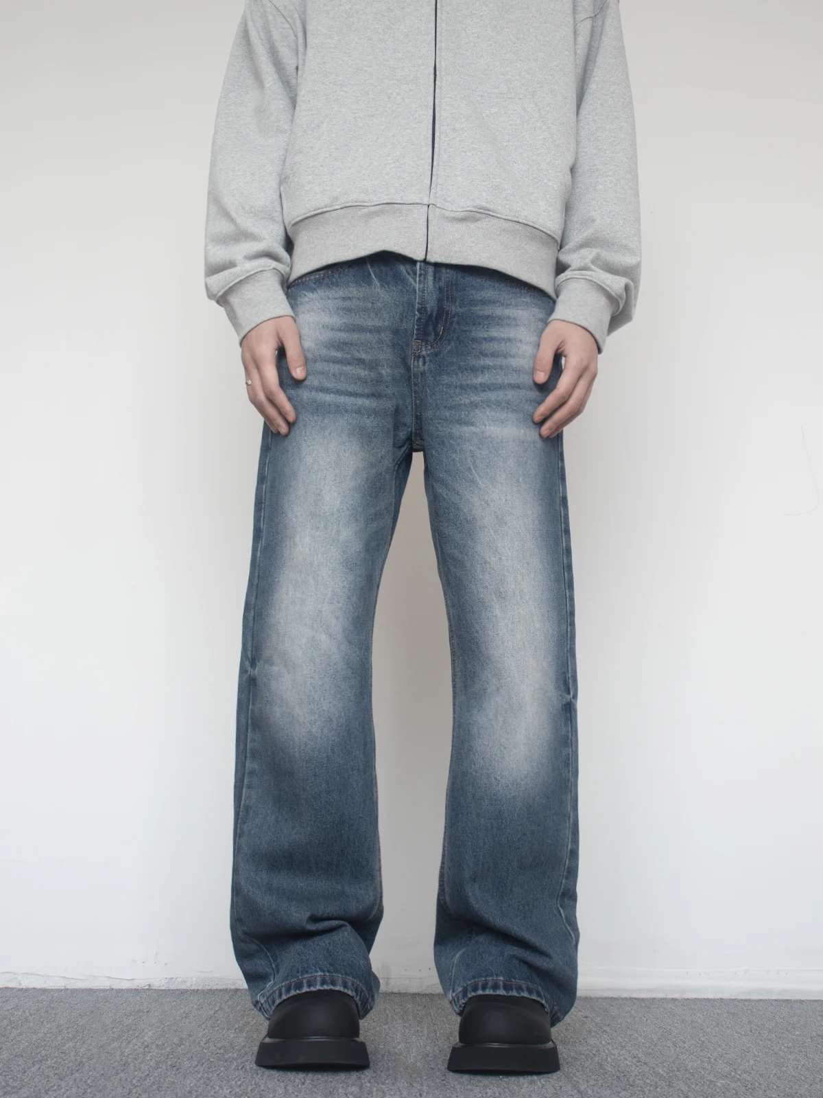 التخسيس عالية الخصر مستقيم الساق الجينز الأزرق الرجال النساء ريترو Waed بناطيل كاجوال XINU الأمريكية Sle الجينز مزيج القطن