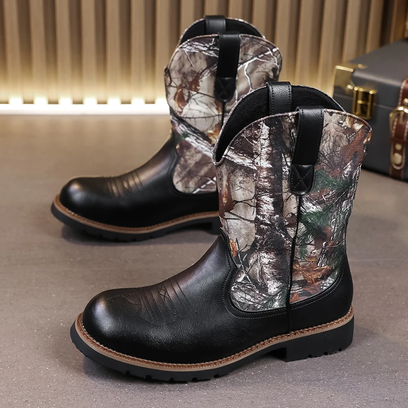 

Men High Boots Embroidery Retro Handmade Mens Boots Western Cowboy Boot Pointed Toe Boots Hand Stitching Outdoor Men's Shoes