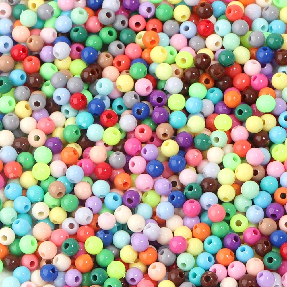 1000 peças/lote Contas de Acrílico de 4mm, Mini Contas Redondas Coloridas Espaçadoras para Fazer Joias DIY, Pulseiras, Colares e Acessórios Artesanais