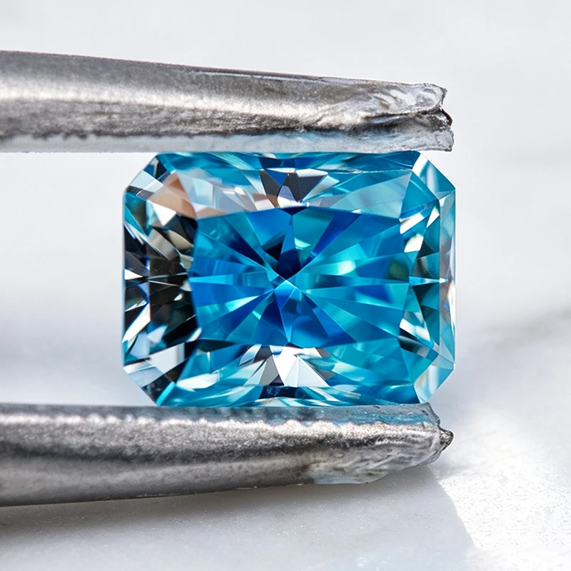 Moissanit-Stein Aquamarin im Radiant-Schliff Edelstein für DIY Fortgeschrittene Schmuckherstellungsmaterialien Besteht Diamanttester mit Zertifikat – Detail 5