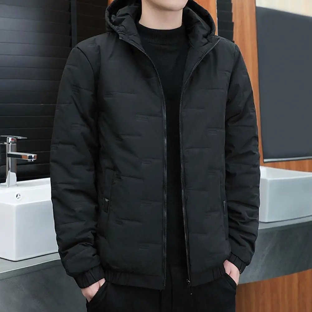 Thermal Insulated Jacket Men's Hooded Thermal Jacket Windproof Quilted Coat with Zipper Pockets Lightweight Warm for Autumn