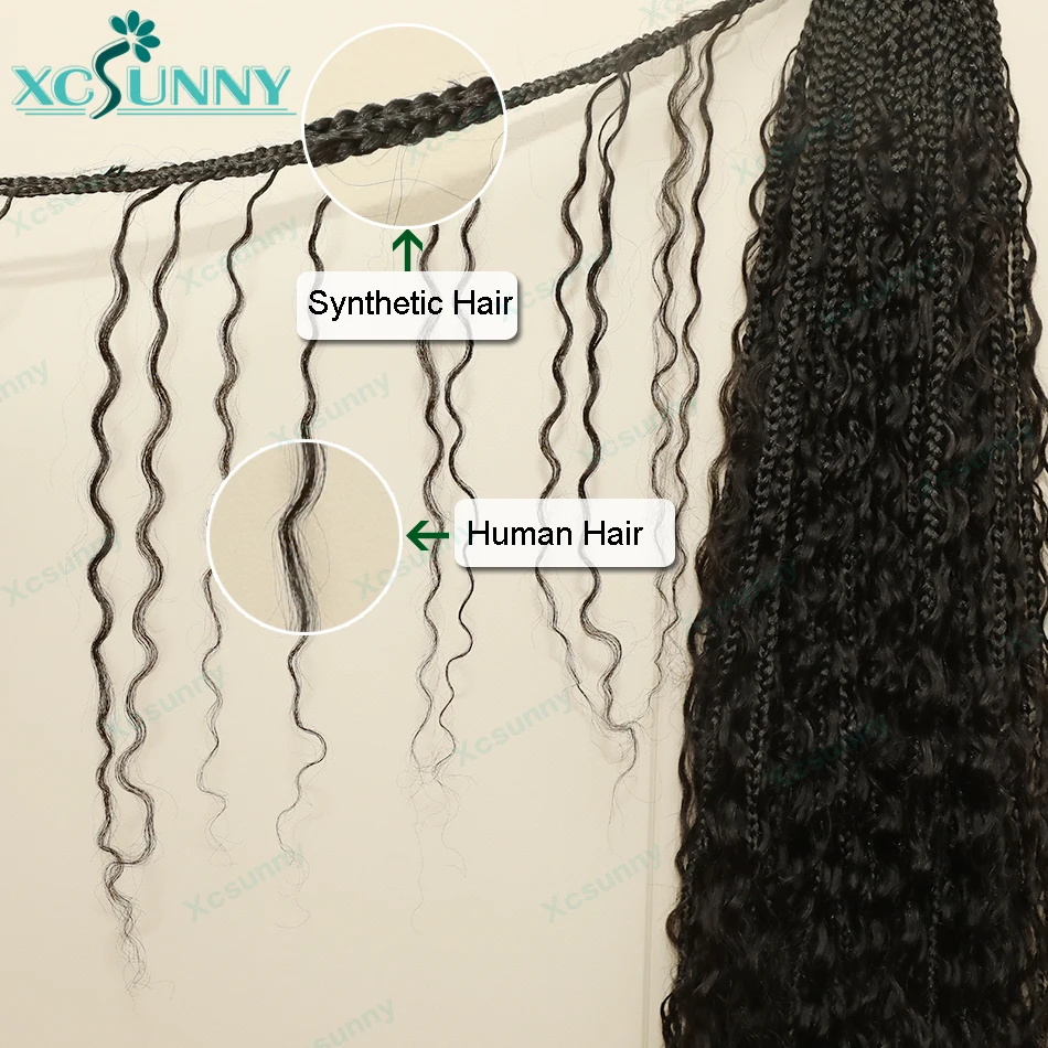 Trecce a scatola all'uncinetto Boho con riccioli di capelli umani Trecce a scatola Boho a onde profonde pre-loop all'uncinetto per capelli umani per le donne