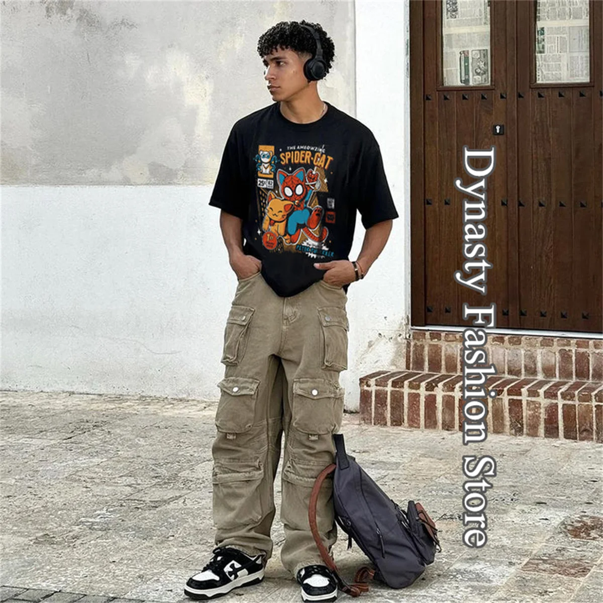 

Retro Spider-Cat Cotton T-Shirt Men Women Funny Graphic Tops Y2K 90s O-Neck Tees Summer Fashion Casual Clothes Trendy Outfit