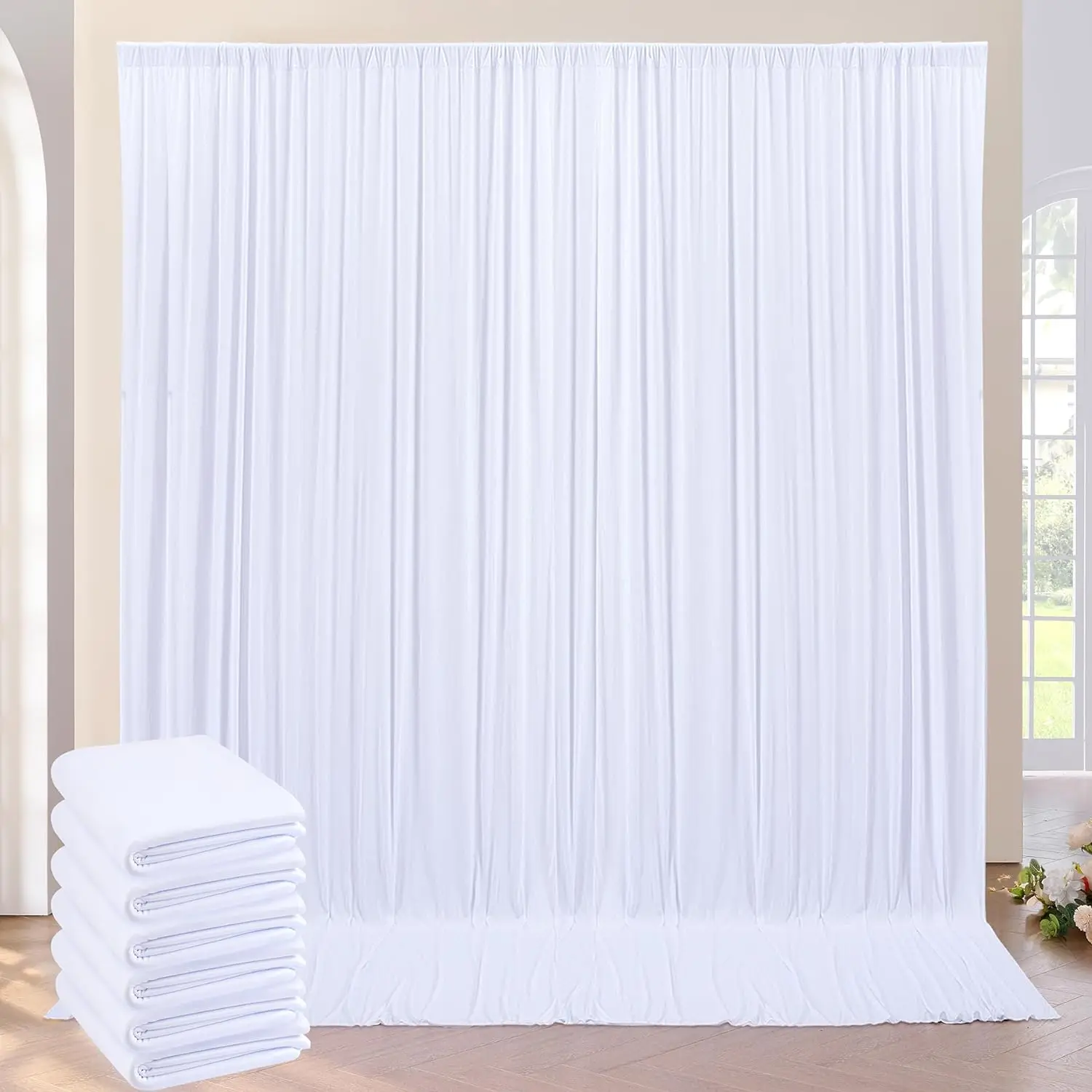 White Backdrop Polyester Background Drapes 10ft x 30ft Photography Backdrop Outdoor Wedding Curtain Backdrop 6 Panels 5ft x 10ft