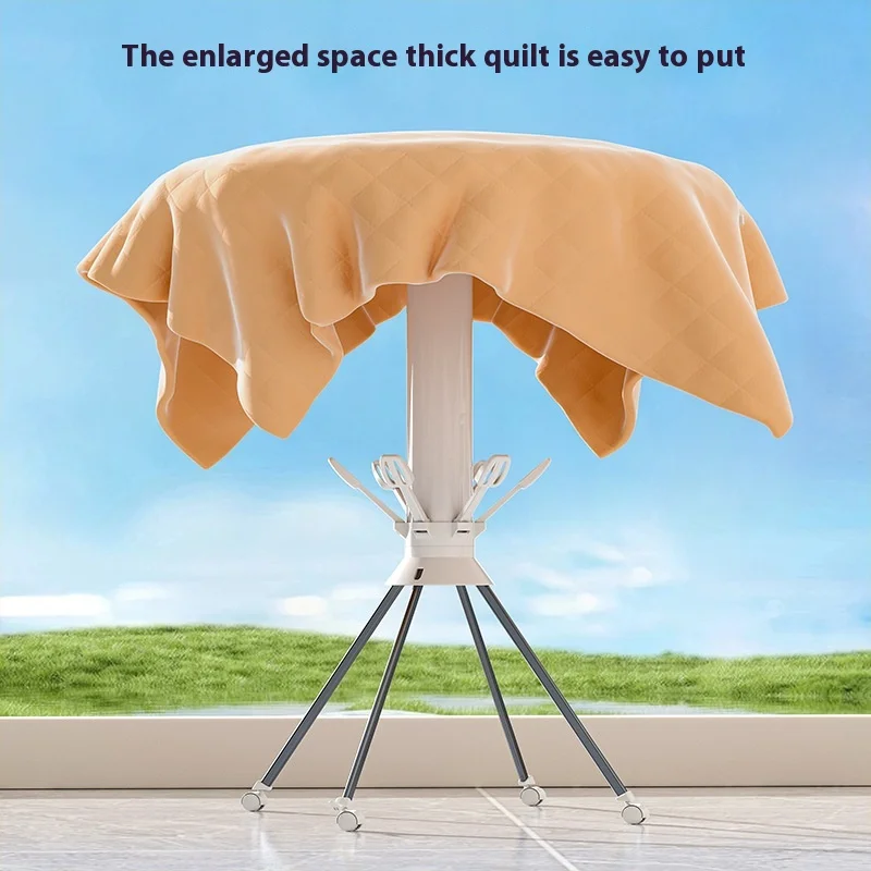 2026 تصميم الأخطبوط رفوف الملابس الدوارة 360 درجة رف تجفيف الغسيل القابل للطي مع عجلات لمنظم ملابس غرفة النوم #5