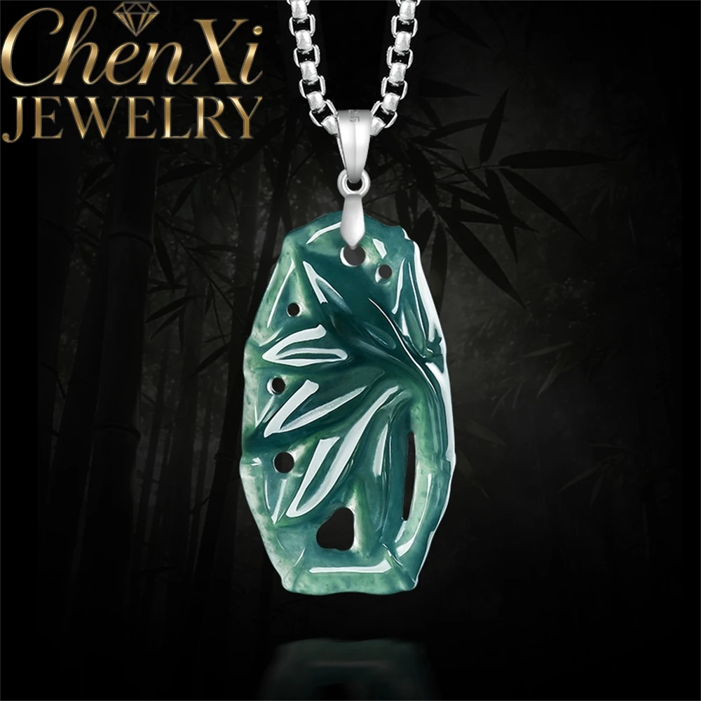 High-end S925 Silver Set With Natural A-Grade Jadeite Blue Water Ice Type Hollowed-Out Bamboo Joint Pendant FashionJewelry Gift