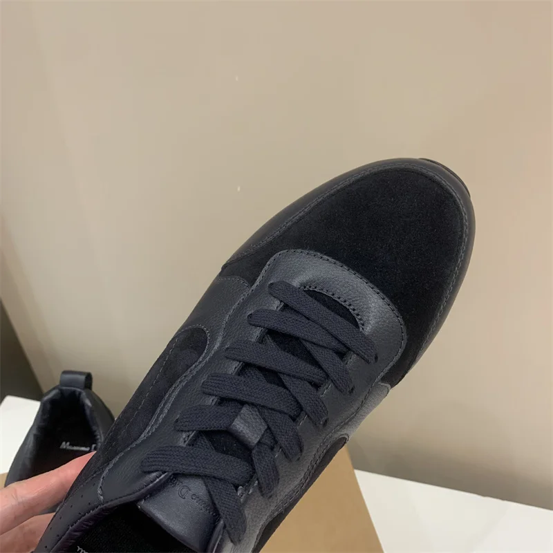 Cowhide Splicing Lace-up Sneakers Men Brand Designer Chunky Platform Casual Shoes Men 2023 Autumn Black Sports Shoes Men