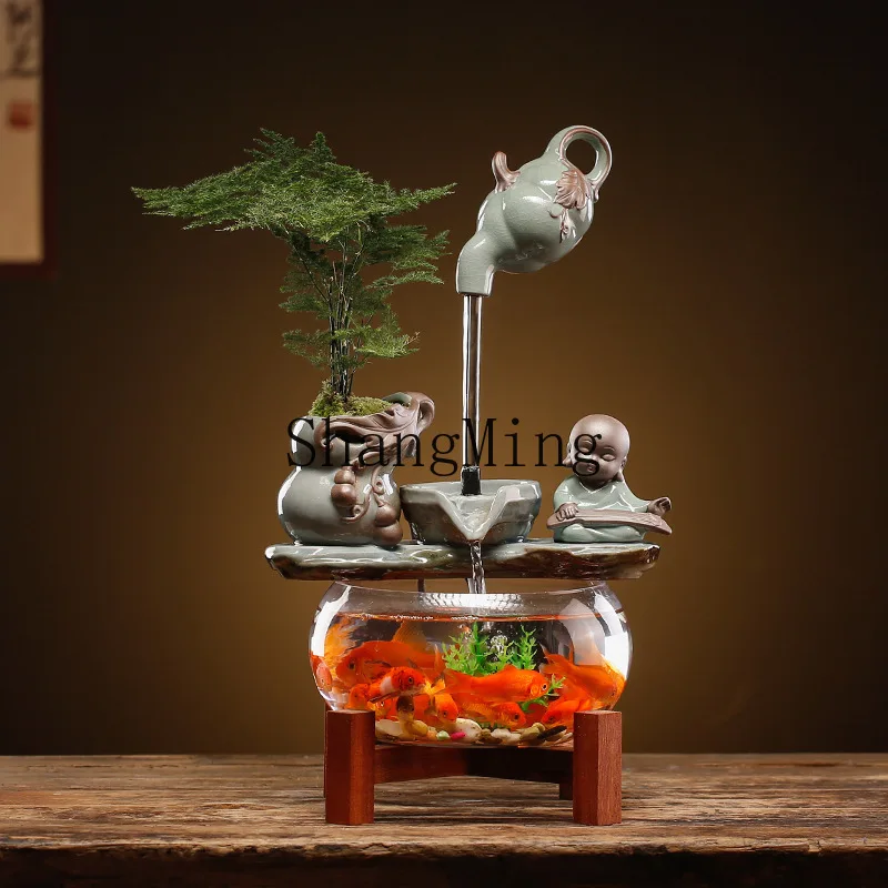 DSA ceramic creative hanging pot flowing water ornament circulation dormitory fish tank small home senior office water feature