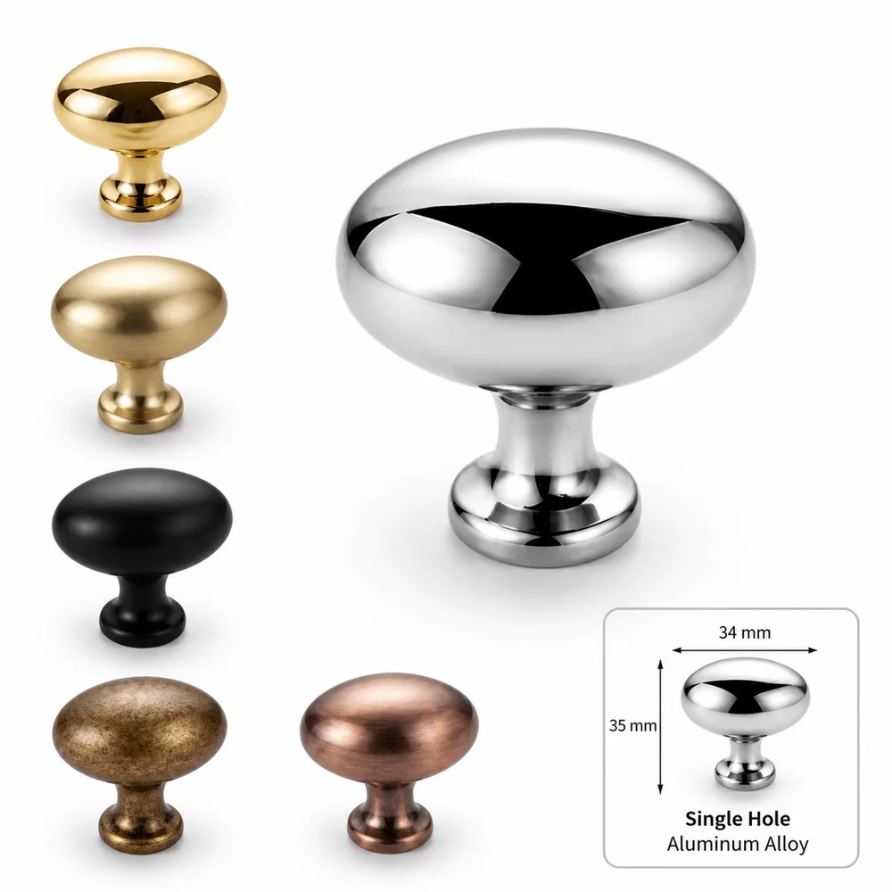 New Oval Cabinet Handles Aluminum Alloy Egg Shaped Drawer Pulls Decorative Single Hole Furniture Handles Drawer Hardware