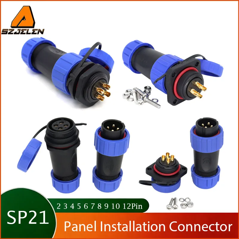 

SP21 IP68 Waterproof Panel Mount Connectors 2/3/4/5/6/7/8/9/10/12Pin Male/Female Plug Wire Connector For Industrial Equipments