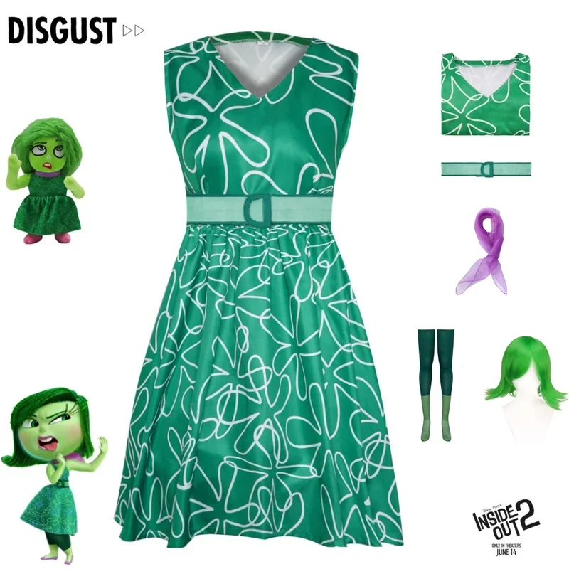 Movie Inside Out  Cosplay Disgust Costume Halloween Carnival Party Clothes Disguised Party Evening Girls Dresses