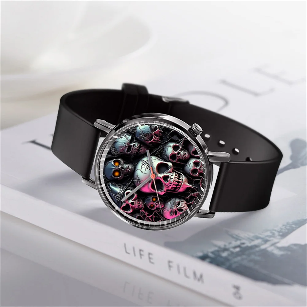 Reloj de pulsera de cuarzo con diseño de esqueleto de Halloween para hombre y mujer, reloj de pulsera de regalo de silicona de moda negra, 2024