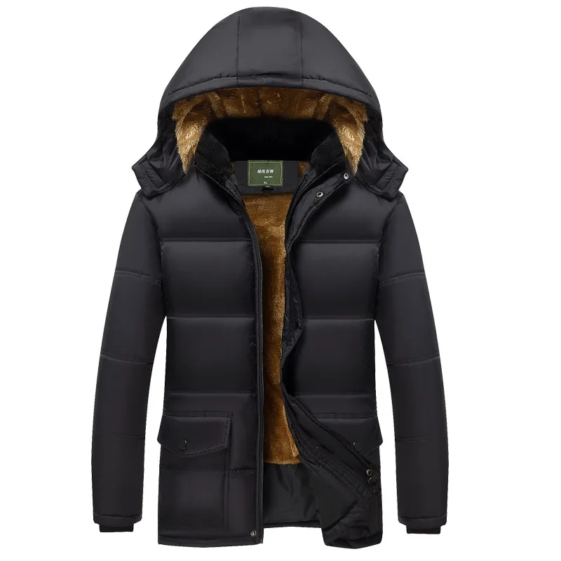 

Parkas Mid-length Outdoor Sports Plus Velvet Warm Padded Jacket Men's Detachable Hooded Casual Jacket Winter Coat Men Clothing