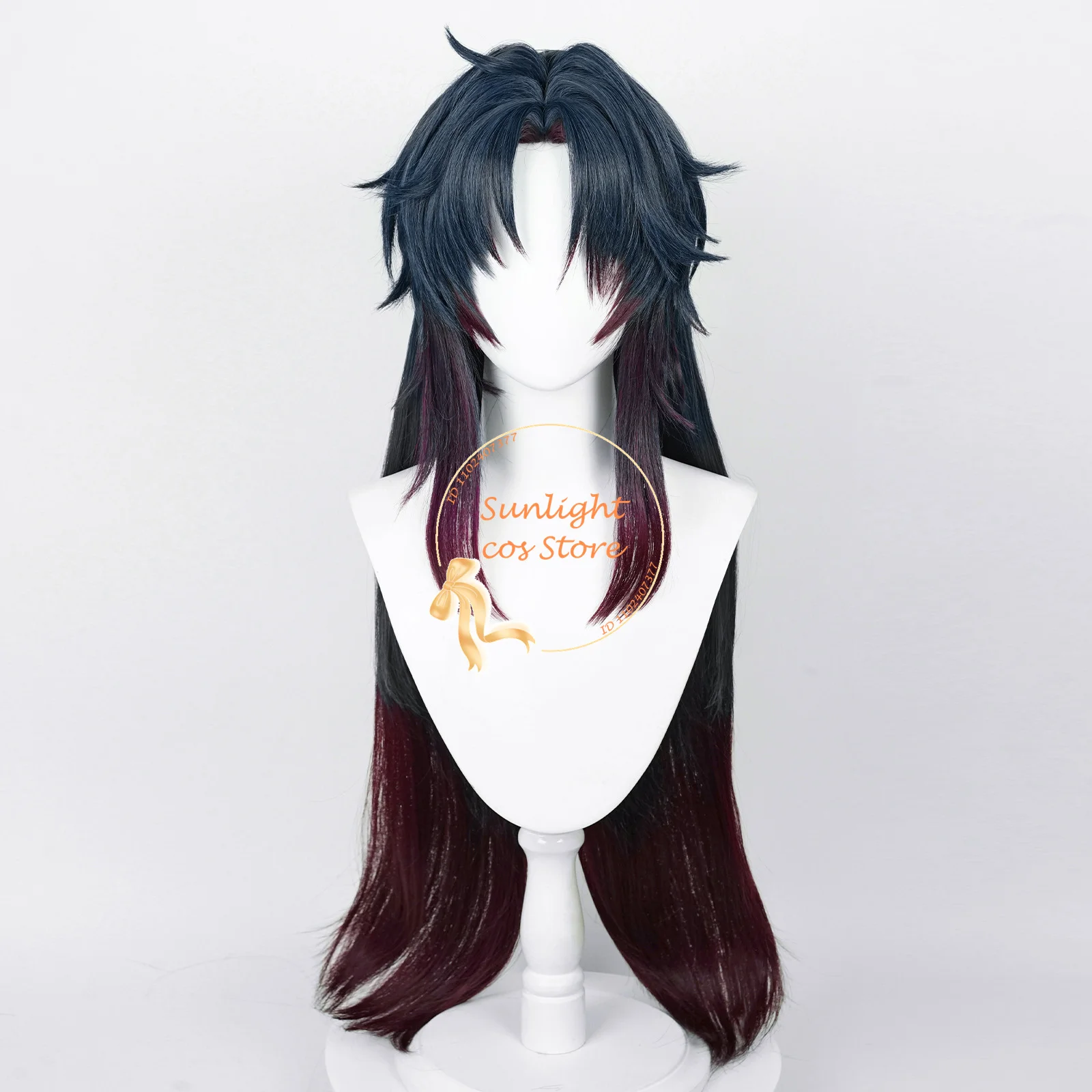 Wig Cosplay Anime Blade 100cm Wig merah gradien biru tua dengan anting Wig Halloween rambut sintetik tahan panas + topi Wig