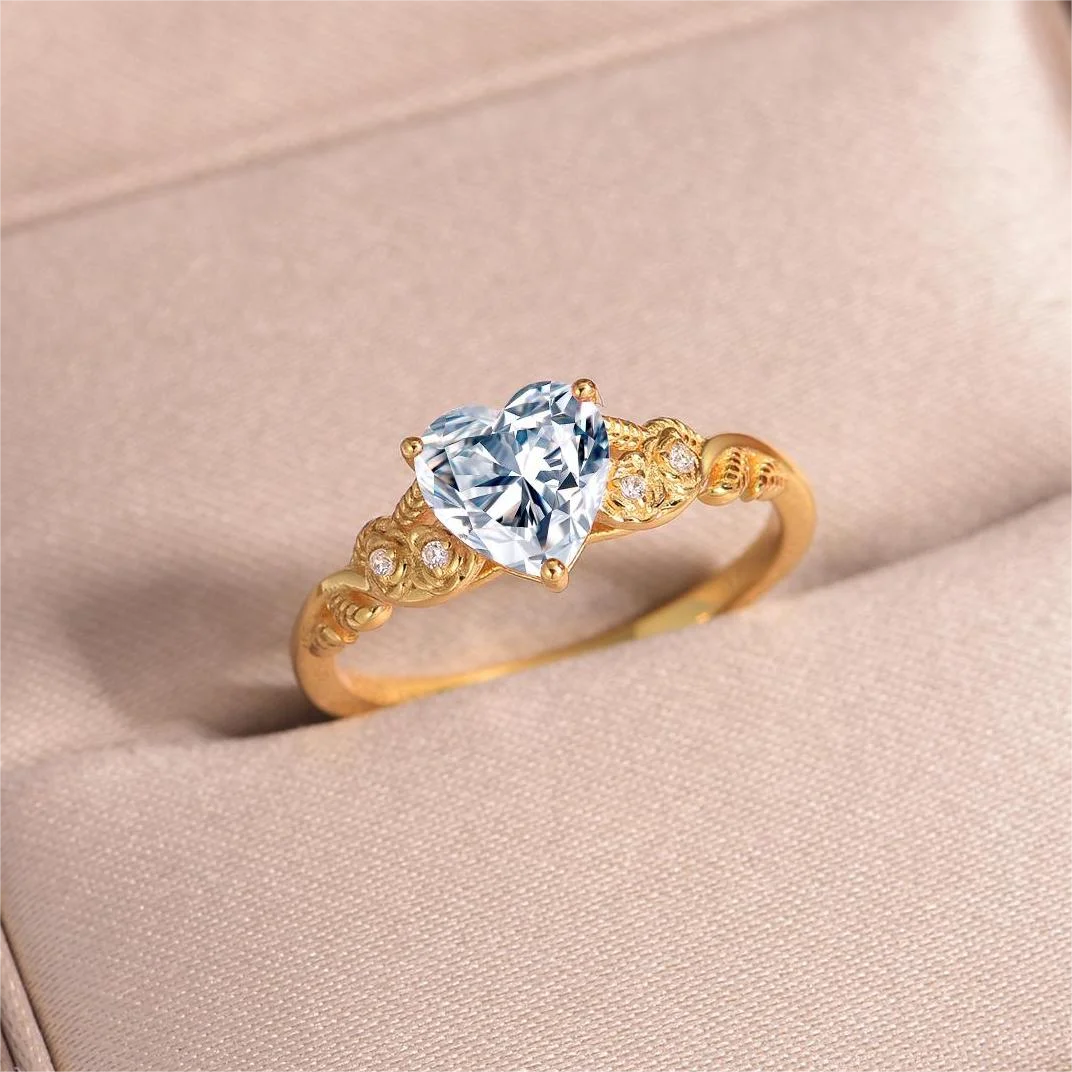 

Heart Shape Moissanite Diamond Vine Flower Women's Ring S925 Silver Plated 18K Gold Main Stone 1.5ct/7.0mm