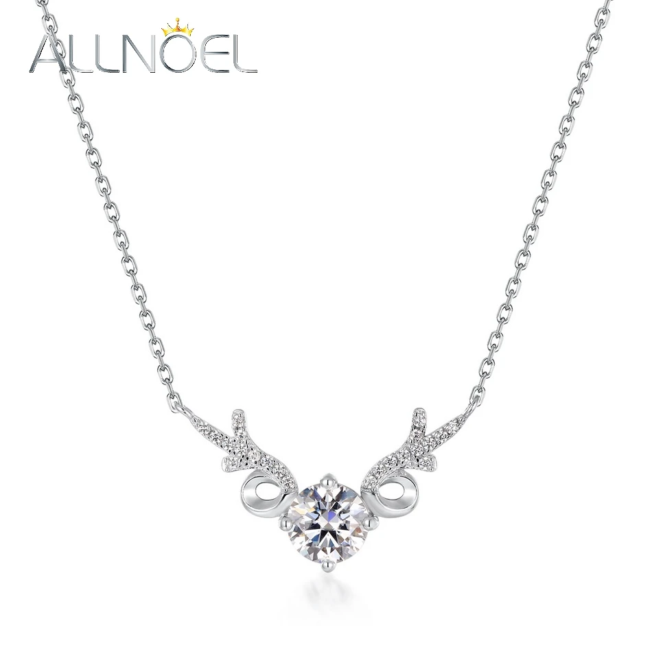 

ALLNOEL 925 Sterling Silver Antler Necklace for Woman With 1CT VVS1 D Color Moissanite Engagement Christmas Gift Wholesale