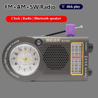 Portable FM AM SW Radio High Sensitivity Clock Radios Receiver Wireless Bluetooth Speaker MP3 Music Player Support U Disk AUX