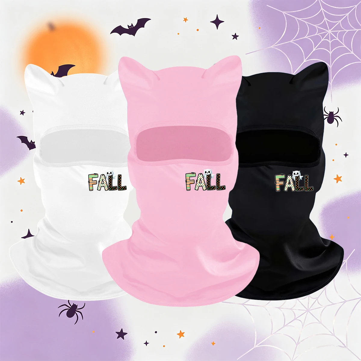 Halloween Cat Ear Balaclava Face Mask Print Design,Lightweight Stretchy Windproof Full Head Neck Cover, Ski Mask Halloween Party