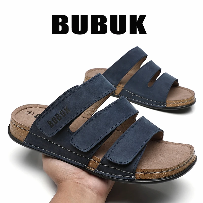 Bubuk Neue Herren-Sandalen mit Korksohle, Dreifach-Riemen, Verstellbare Casual Slip-Ons mit Klettverschluss, Rutschfeste Outdoor-Strandsandalen in Großen Größen – Detail 3