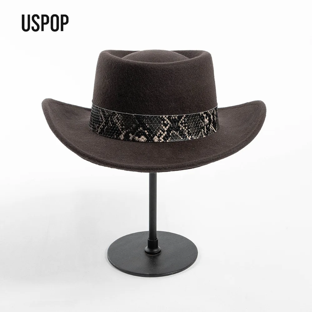 

USPOP Vintage Wool Felt Fedora Hat with Faux Snakeskin Band Fashion Upturned Brim 100% Wool Dress Hat for Men and Women