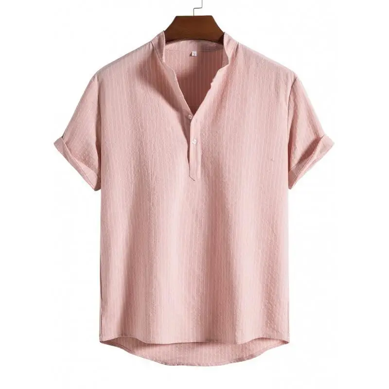 Men's Standing Collar Striped Short Swedish Shirt Series Casual Daily Wear Resistant to Deformation Sleeve Length: Short view 2