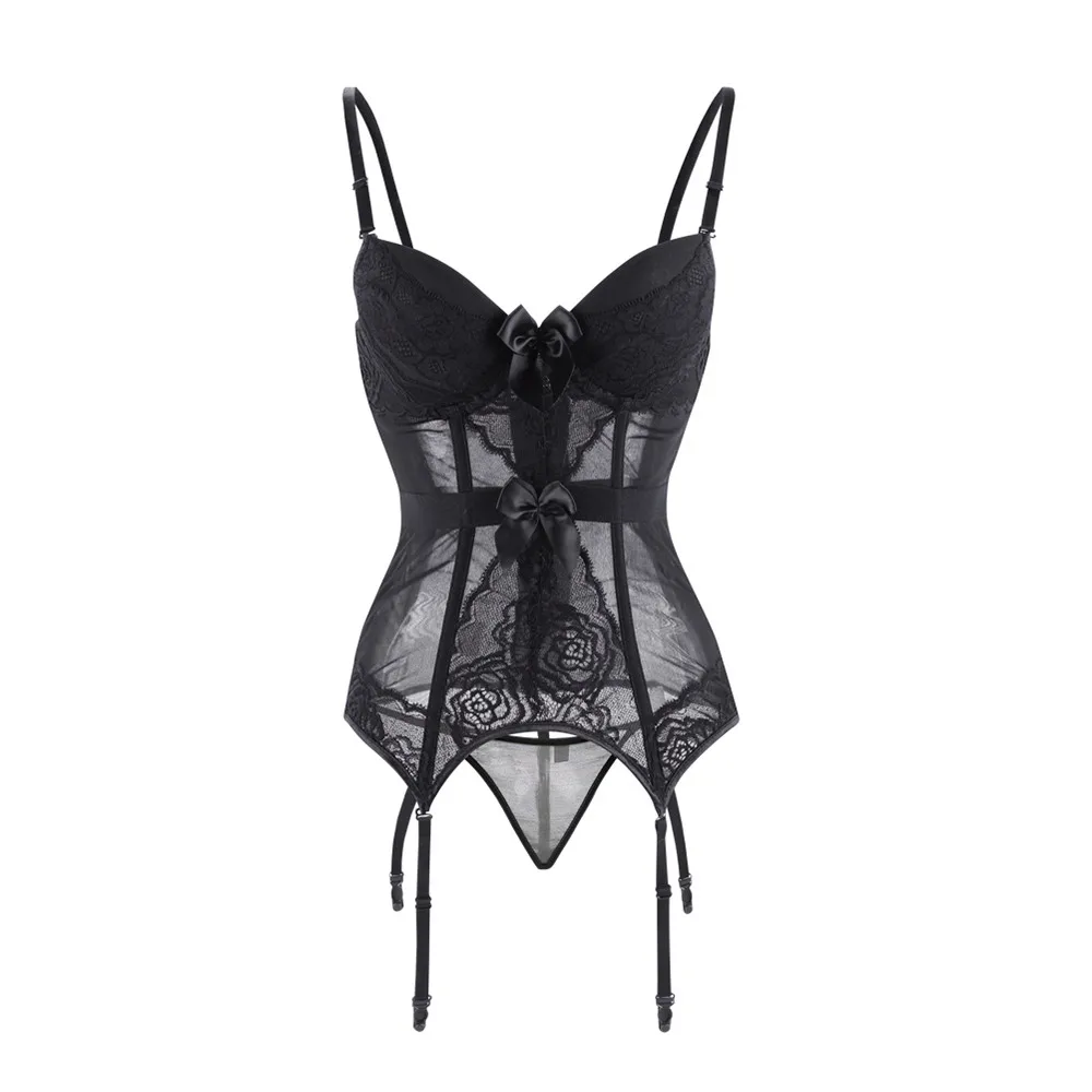 Women Sexy Lingerie Corsets Erotic Korse Transparent Lace Mesh Corset Top Underwear Slim Waist Bustier Push Up Corselet