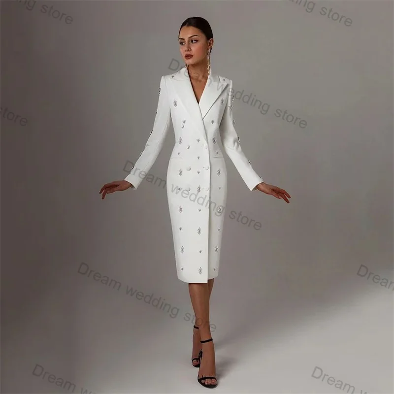 

Luxury Crystals Women Suits Skirt 1Piece Long Blazer Formal Prom Dress Wedding Tuxedo Tailored Fall Autumn Office Jacket Coat