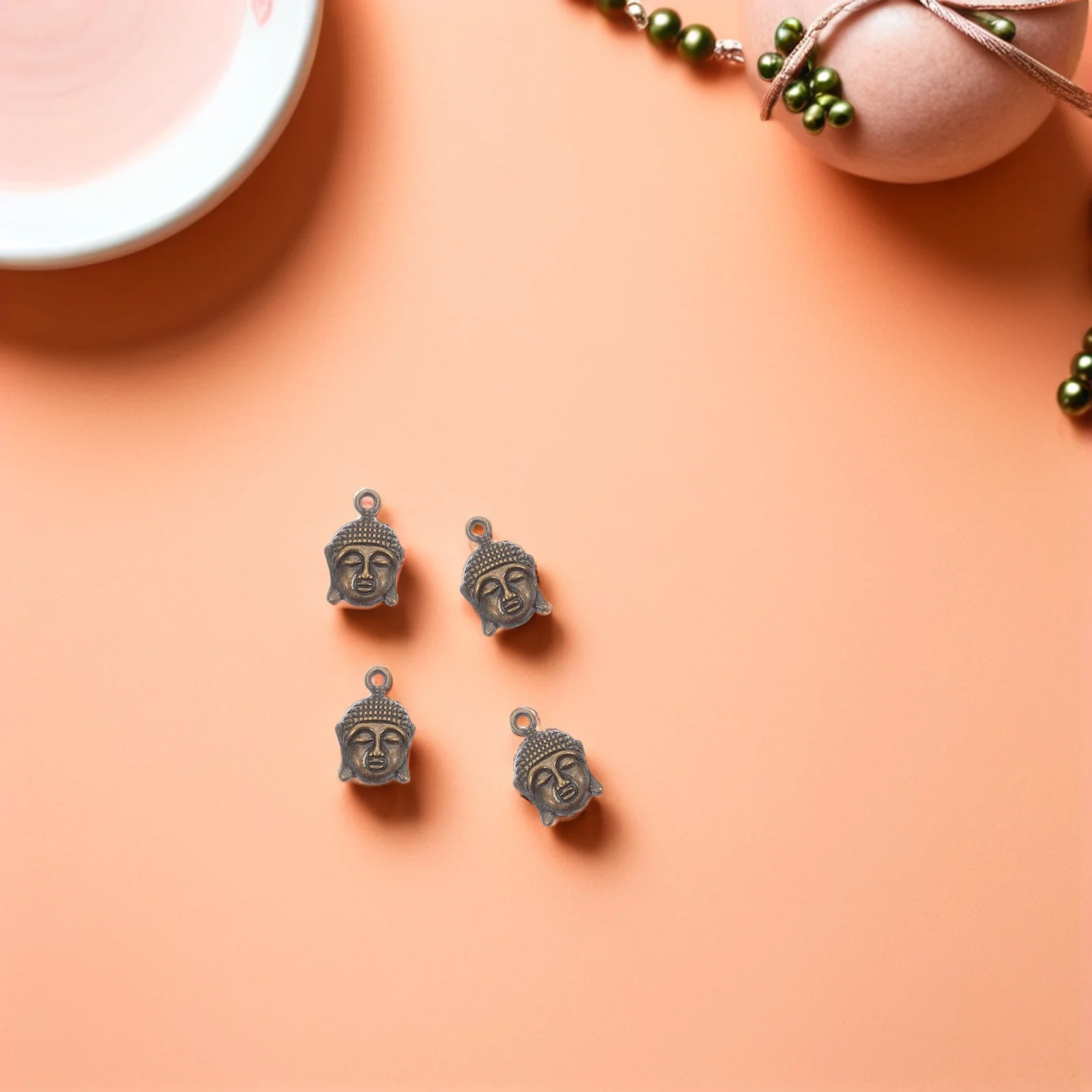 

100pcs Tibetan Buddha Head Spacer Beads Vintage Pendant Charms Loose Beads For Diy Crafts Jewelry Making Keychain Supplies