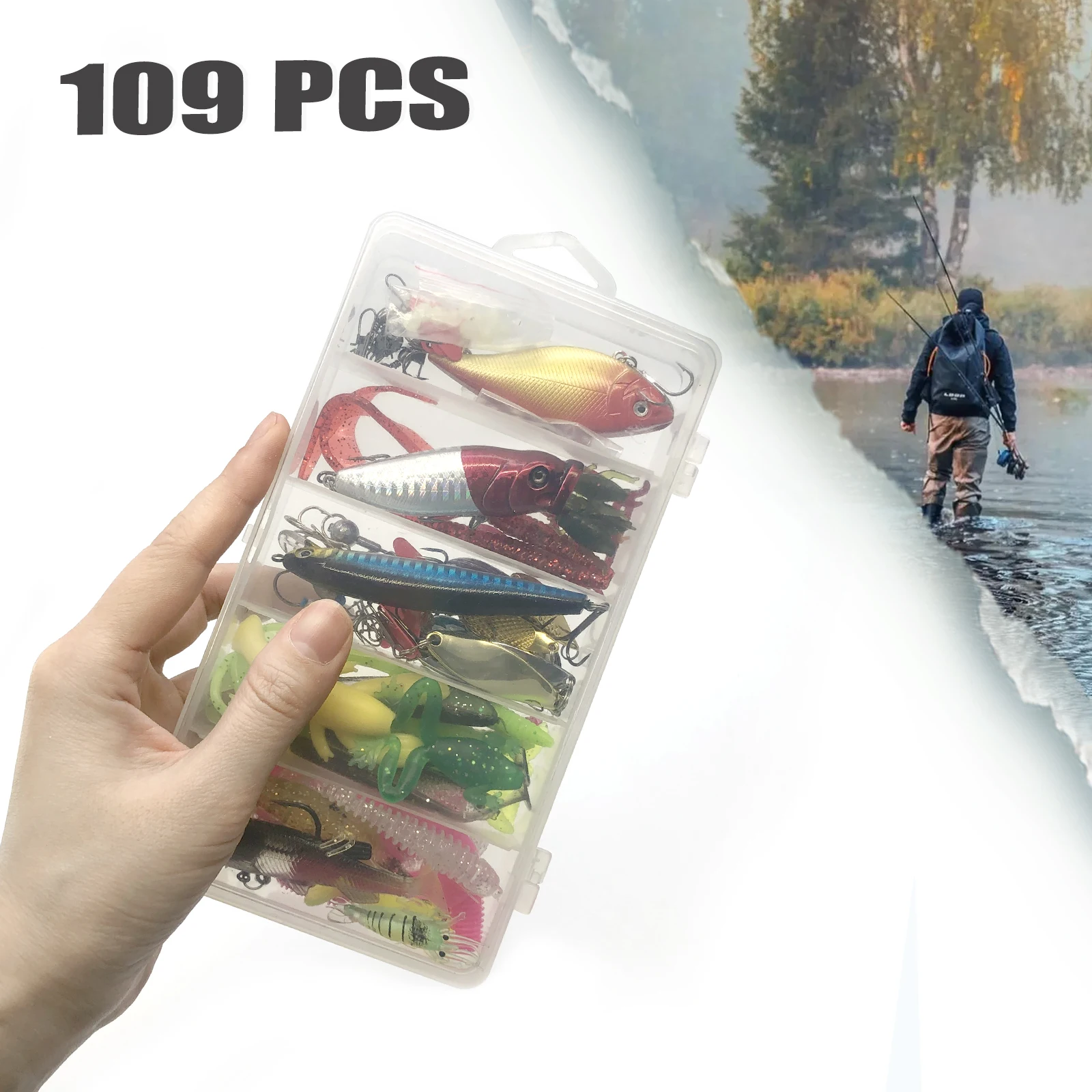 Angeln Lockt Kit 60/109/141/219 stücke Köder Set Mit Weicher Köder Metall Löffel Harte Minnow Crankbait und Zubehör Mit Tackle Box – Detail 5