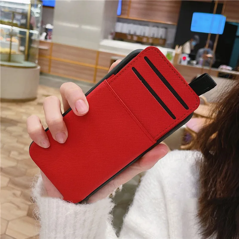 

3 Card Slots Pull Pouch Wallet Case For iPhone 15 14 13 12 11 Pro Max XR XS 7Plus Luxury Leather Personalized Silicon Phone Case