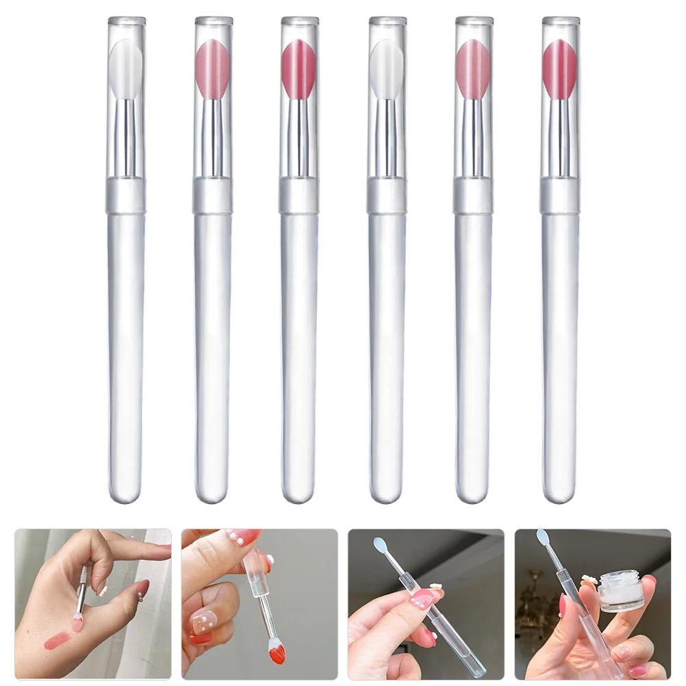 6 Stück transparenter Griff Lippen balsam Applikatoren Make-up Lippenstift Pinsel Kunststoff