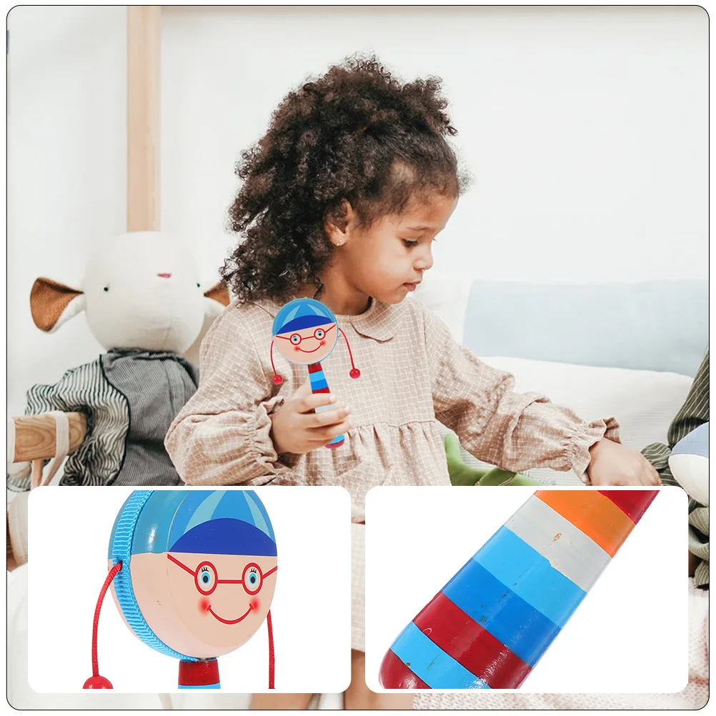 2Pcs Wood Rattle Cartoon Pattern Lightweight Safe Handheld Musical Sensory Development Hand Eye Coordination