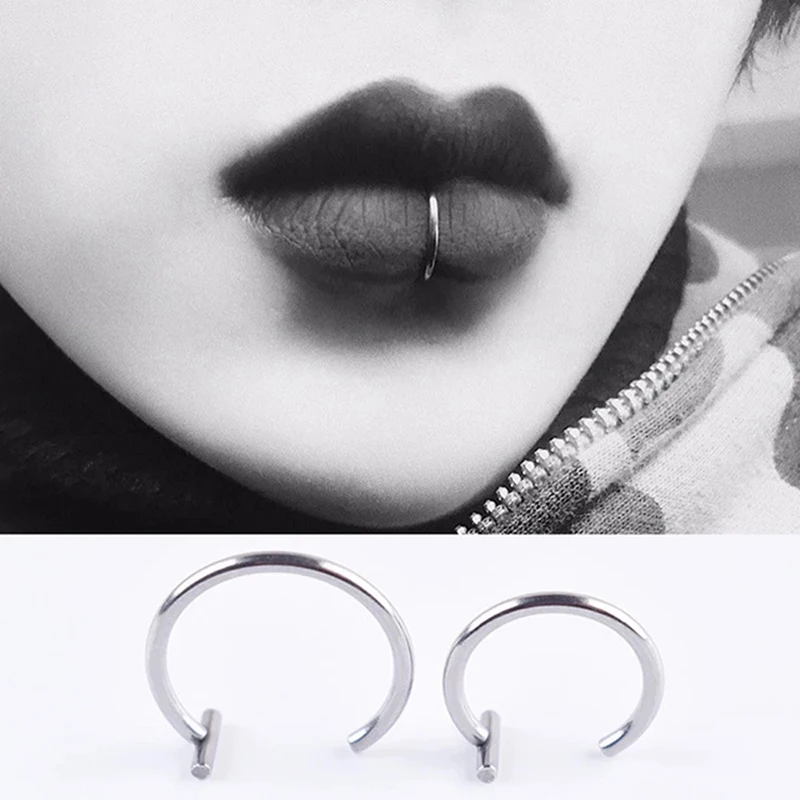 

New Punk 8/10mm Titanium Steel Lip Rings Cuff Clip on Fake Labret Piercing Ear Nose Hoops Unisex Women Septum Body Jewelry