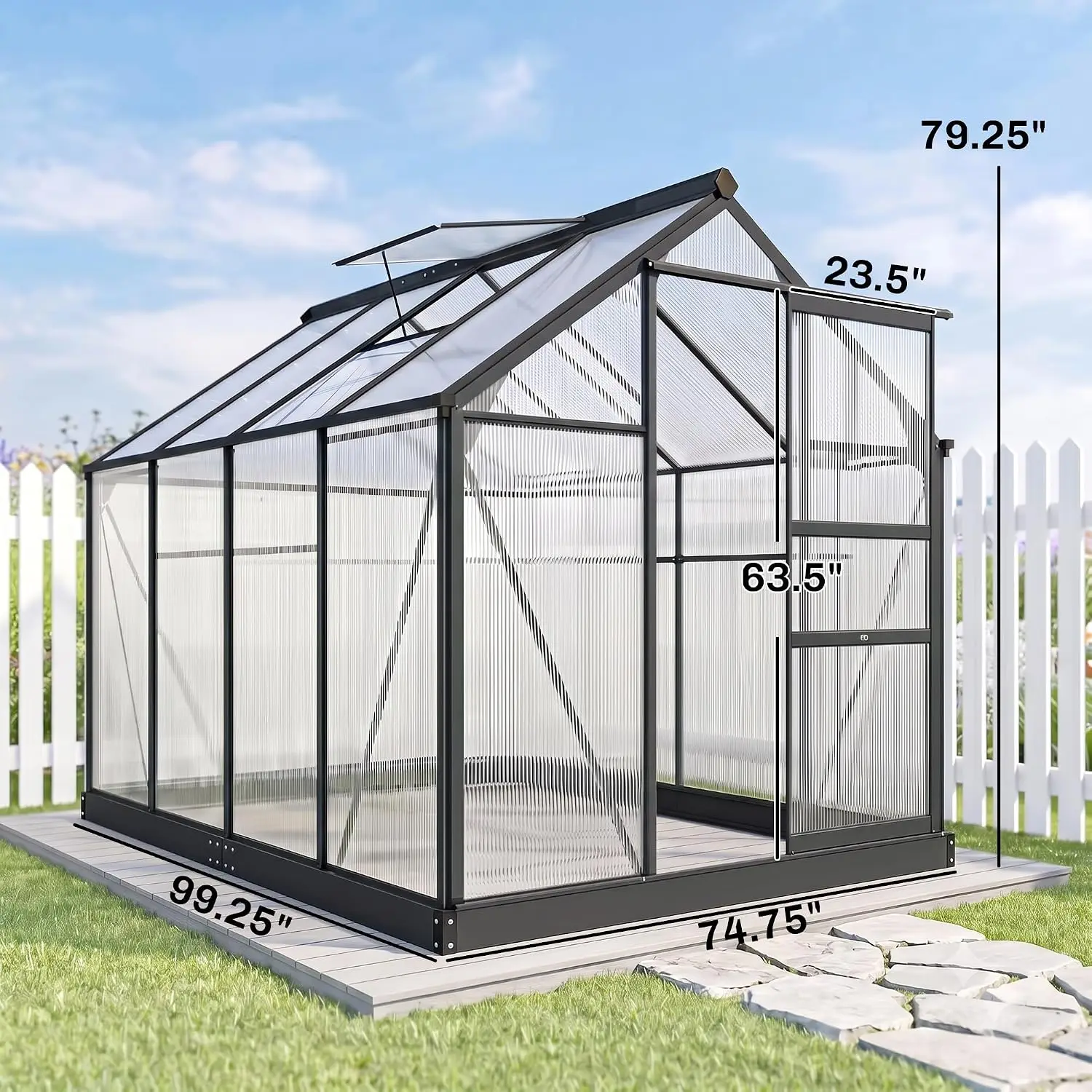 6 x 8 FT Walk-in Polycarbonate Greenhouse for Outdoors Gray