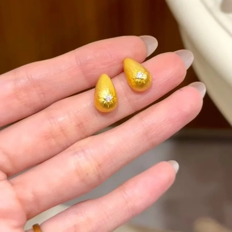 QEENKISS 24KT Gold Water Drop Stud Earrings For Women Wedding Party Birthday Christmas Bride Mother Girlfriend Lady Gifts EG5512 - view 5