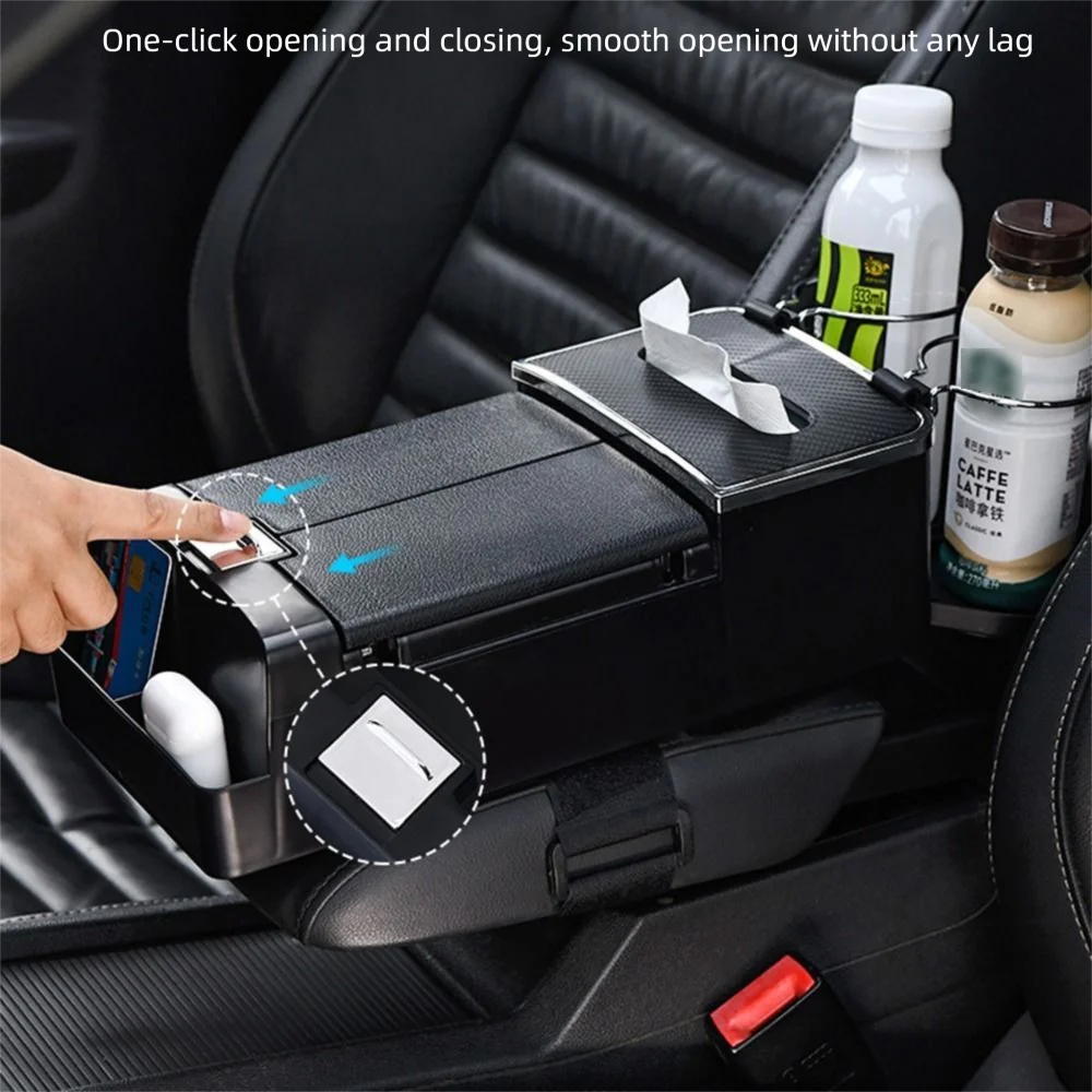 Wear Resistant Car Armrest Storage Box Tissue Box with Cup Holder Center Console Armrest Cushion Multifunctional Easy To Install