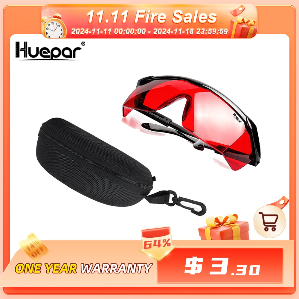 Huepar Red Laser Enhancement Glasses Adjustable Laser Safety Glasses Protection Eyewear Cross Line Rotary Protective Glasses