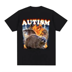 Autism Funny Hyrax Meme Tee Shirt Women Clothing Harajuku Vintage Oversized T-shirt Unisex Summer O-Neck Tops Short Sleeve Shirt