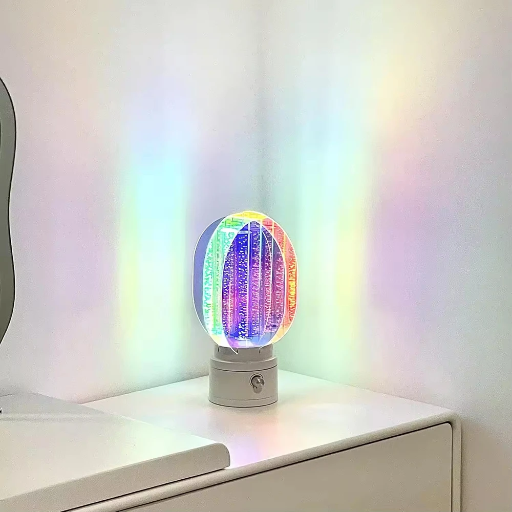 Acrylic Nightstand Lamp With Rechargeable Battery360 Rotation RGB Illumination Bedside Lamps Aurora Table Lamp