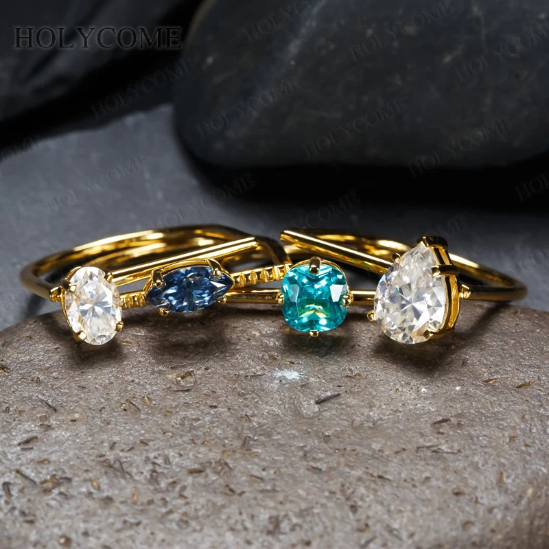Ring aus S925 Silber, einzigartig, unregelmäßig, stapelbar, mit gemischten Moissaniten und Paraiba-Saphiren, geschichtet, INS Viral Fashion Schmuck – Detail 10