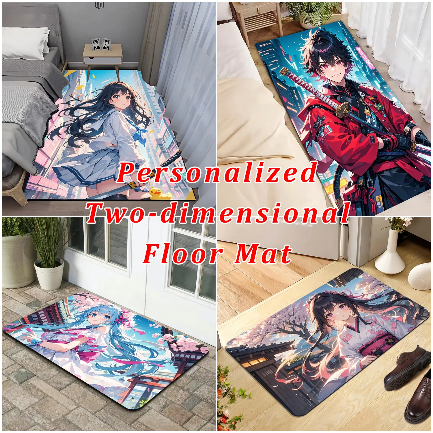 Entrance Doormat Custom Two-dimensional Japanese Anime Character Entrance Mat Personalized Bedroom Bedside Floor Mat  Room Decor